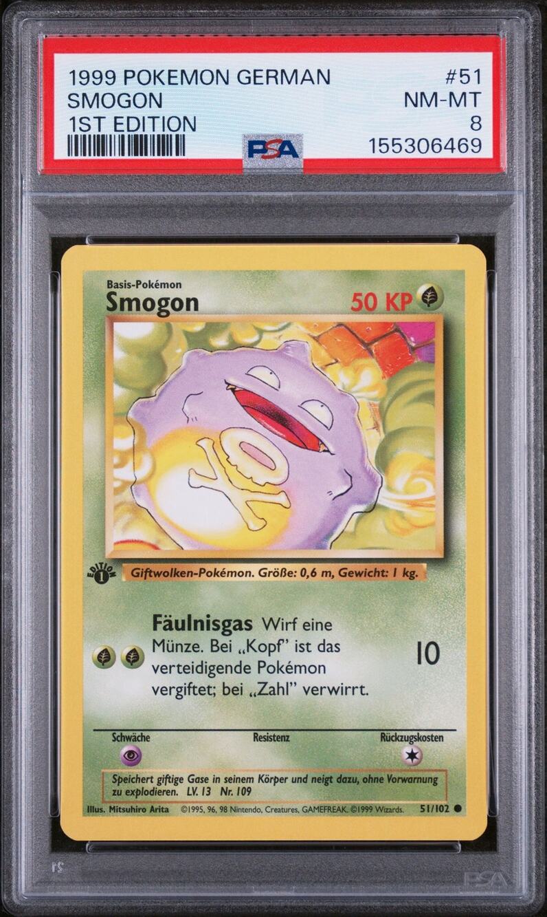 PSA 8 NM-MT Koffing (Smogon) 1st Edition 67/102 Pokémon 1999 German Base Set